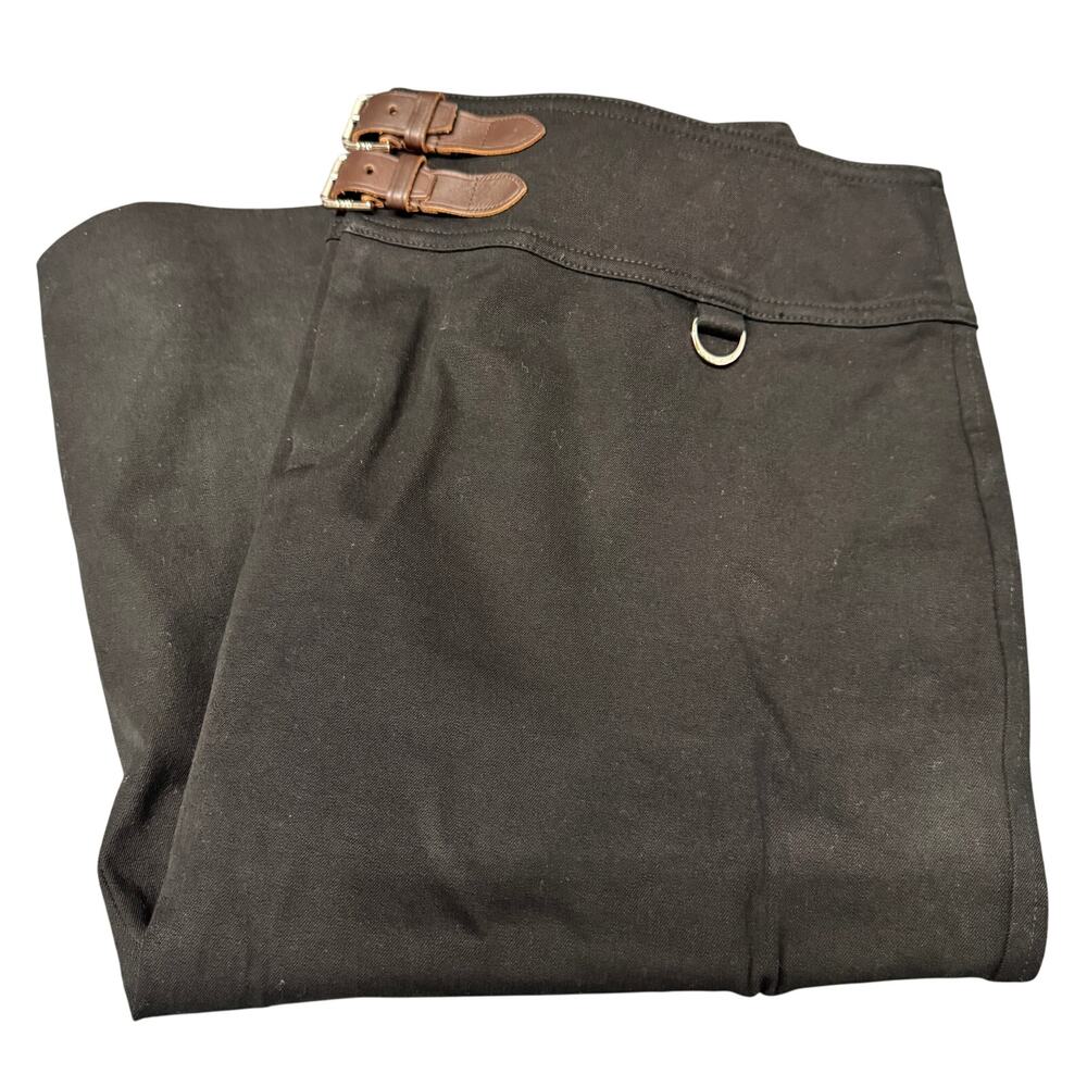 Lauren Ralph Lauren Skirt Womens 14 Black Straight Faux Leather Buckles‎ Classic